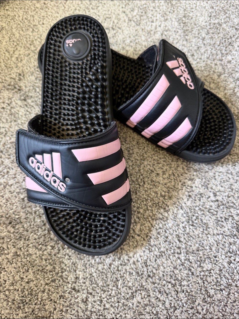 adidas Black and Pink Slide Sandals